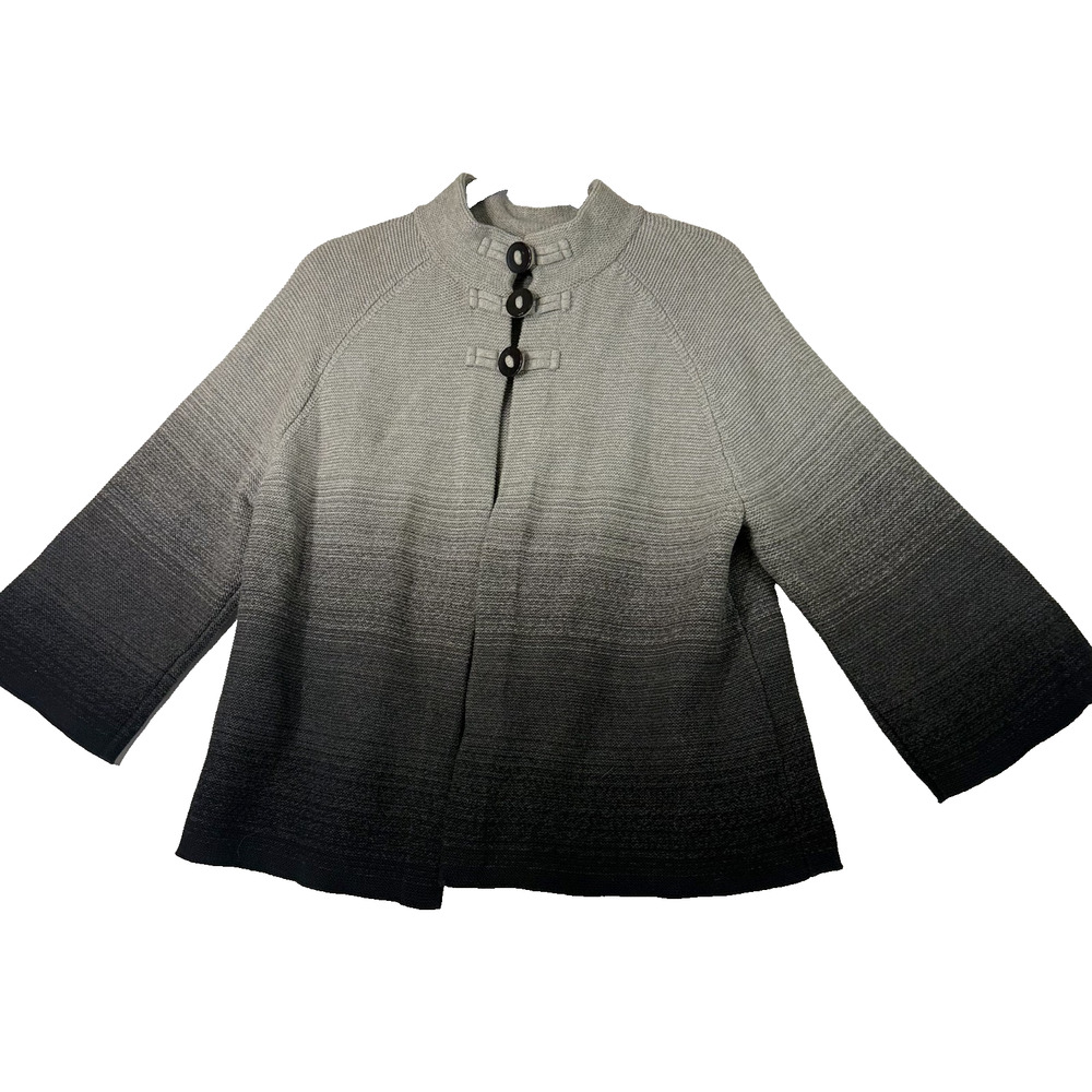 Jones NY Signature XL Ombre Sweater Cardigan Gray Black Toggle Cotton Knit